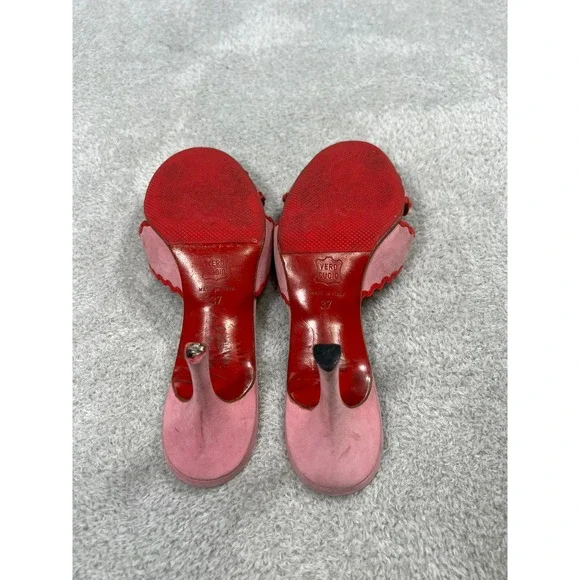 Christian Louboutin Vintage Pink Suede Scalloped Crisscross Rare Red Bottoms 37 - Picture 8 of 10